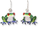 Blue-Toed Sterling Enamel Frog Earrings