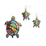 Colorful Abstract Turtle Earrings and Pendant Set