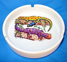 Colorful Geckos Ceramic Ashtray
