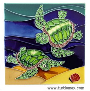Two Sea Turtles Large Art Tile