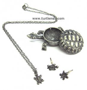 Pewter Turtle Box w/ Necklace & Earrings