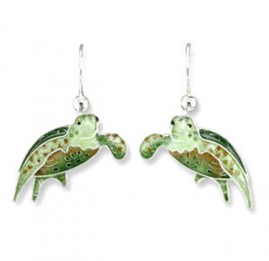 Green Sea Turtle Sterling Enamel Earrings