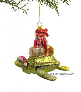 Glass Sea Turtle with Gifts Ornament