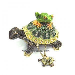 Turtle & Frog Buddies Enamel Jewel Box with Necklace