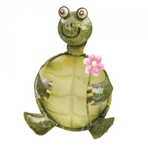 Metalwork Garden Turtle with Flower